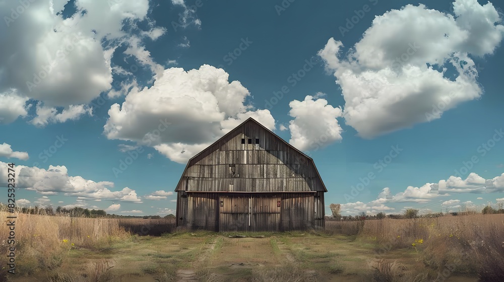 Rustic old barn surrounded by grassland and forest landscape. Rustic old barn surrounded by grassland and forest landscape.