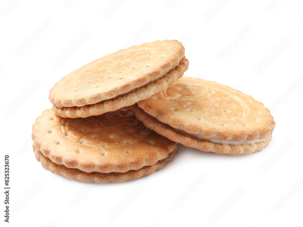 Many tasty sandwich cookies isolated on white Many tasty sandwich cookies isolated on white