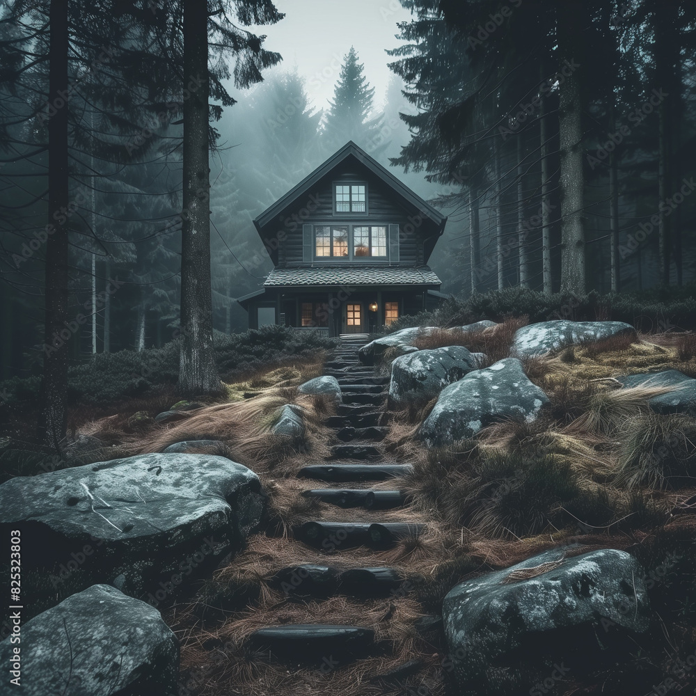 Rustic Cabin in a Dense Forest, Clear Image Rustic Cabin in a Dense Forest, Clear Image