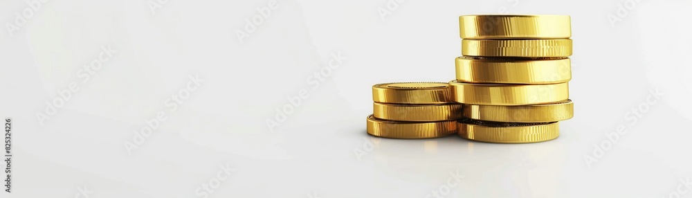 Stack of gold coins in 3D isolated on clear white background minimalistic style shadowless space for text Stack of gold coins in 3D isolated on clear white background minimalistic style shadowless space for text