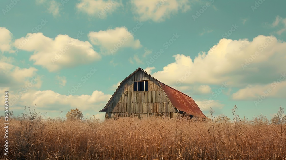 Rustic old barn surrounded by grassland and forest landscape. Rustic old barn surrounded by grassland and forest landscape.