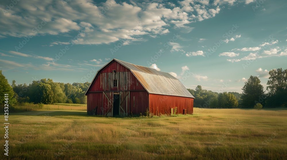 Rustic old barn surrounded by grassland and forest landscape. Rustic old barn surrounded by grassland and forest landscape.
