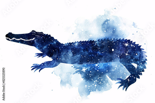 crocodile filled with a blue galaxy pattern with stars on a white background