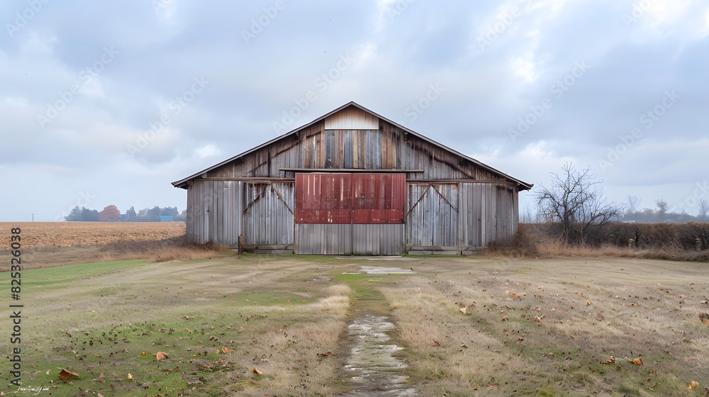 Rustic old barn surrounded by grassland and forest landscape. Rustic old barn surrounded by grassland and forest landscape.