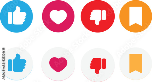 Thumbs up, like or heart, comment, share and follow, collection Button notification for social media, vector illustration