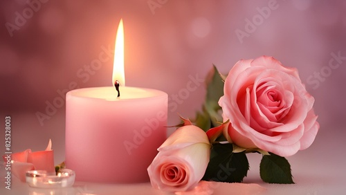 Romantic environment with candle and rose