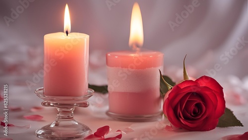 Romantic environment with candle and rose