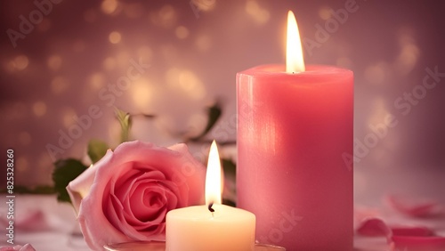 Romantic environment with candle and rose