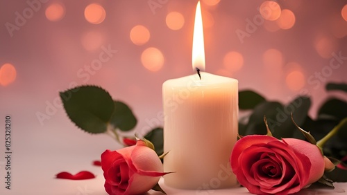 Romantic environment with candle and rose