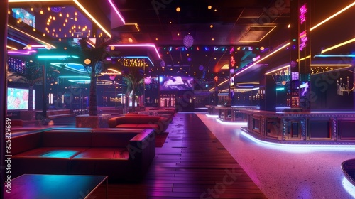 The interior of a nightclub is shown
