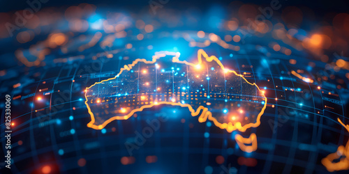 Digital map of Australia network connectivity  data transfer  tech business telecommunication