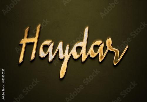 Old gold text effect of Arabic name Haydar with 3D glossy style Mockup. photo