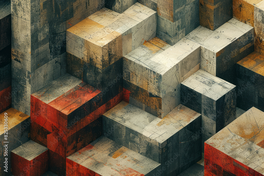 Abstract isometric background with layered straight lines in earthy tones, Abstract isometric background with layered straight lines in earthy tones,