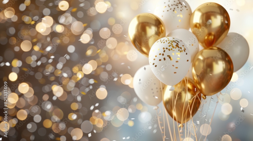Balloon birthday background confetti, Gold party balloon white, Anniversary celebration decoration, Happy birthday card design, 3D golden balloon isolated Balloon birthday background confetti, Gold party balloon white, Anniversary celebration decoration, Happy birthday card design, 3D golden balloon isolated