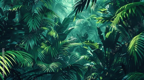 lush tropical forest vibrant green foliage generative ai art illustration