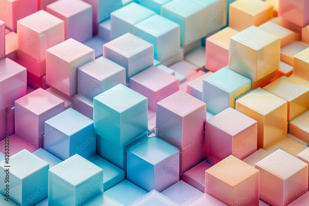 Seamless isometric pattern of interconnected cubes in soft pastel colors, Seamless isometric pattern of interconnected cubes in soft pastel colors,