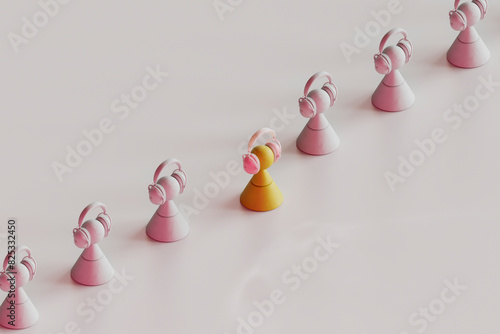 3D Render of Abstract Figures in Formation with a Singular Disti photo