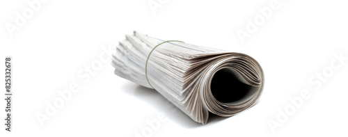 Newspaper Rolled Up on White Breaking News Written Communication