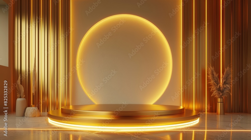 Golden podium platform, Elegant stage 3D light, Luxury background ...