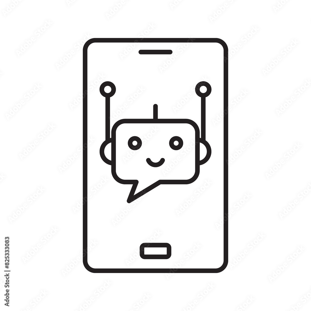 Robot icon. Chatbot icon. Cute smiling bot. Outline robot sign. Vector flat line cartoon illustration. Voice support service bot. Virtual online support. Robot icon Robot icon. Chatbot icon. Cute smiling bot. Outline robot sign. Vector flat line cartoon illustration. Voice support service bot. Virtual online support. Robot icon