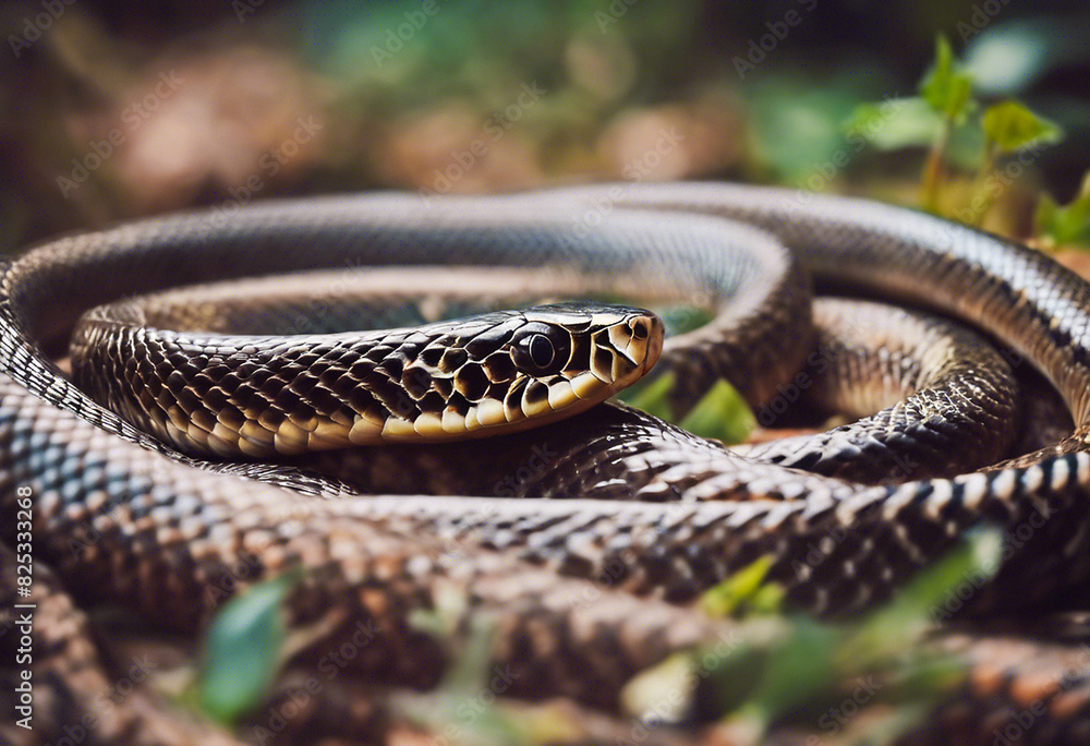 Fototapeta premium Close-up with a coiled snake ready to attack