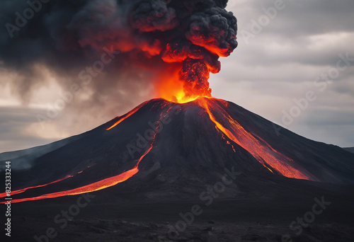 Landscape of a volcano erupting incandescent lava photo