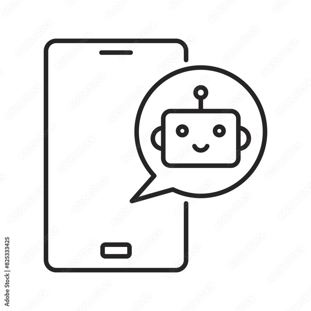 Robot icon. Chatbot icon. Cute smiling bot. Outline robot sign. Vector flat line cartoon illustration. Voice support service bot. Virtual online support. Robot icon Robot icon. Chatbot icon. Cute smiling bot. Outline robot sign. Vector flat line cartoon illustration. Voice support service bot. Virtual online support. Robot icon