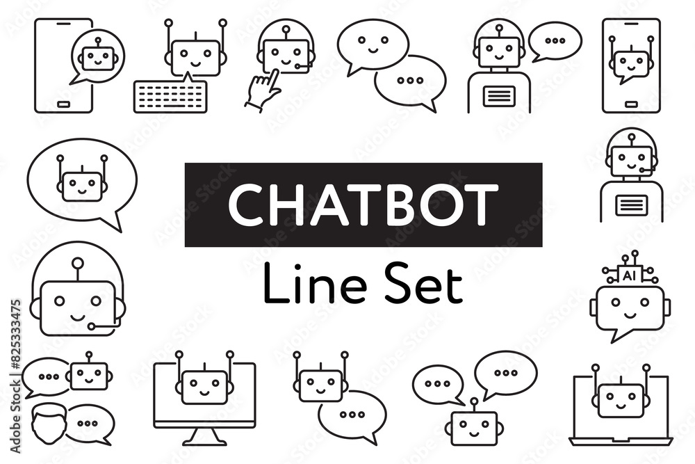 Robot icon. Chatbot icon. Cute smiling bot. Outline robot sign. Vector flat line cartoon illustration. Voice support service bot. Virtual online support. Robot icon