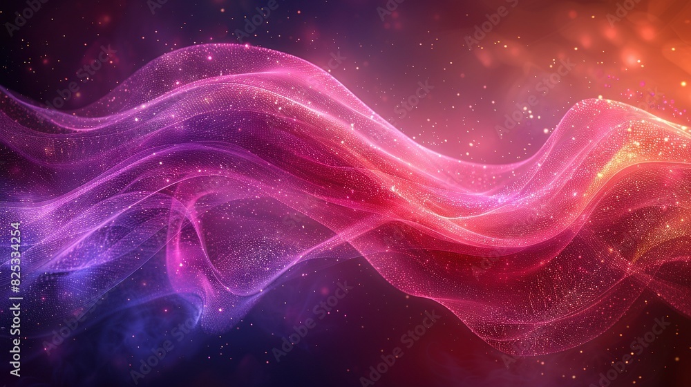   A stunning image of pink and purple waves against a black backdrop, featuring shimmering stars and sparks