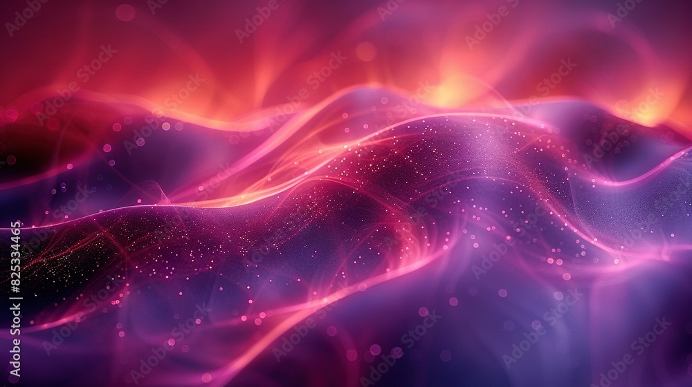  a wave of pink and purple lights on a dark background with bubbles in the bottom right corner