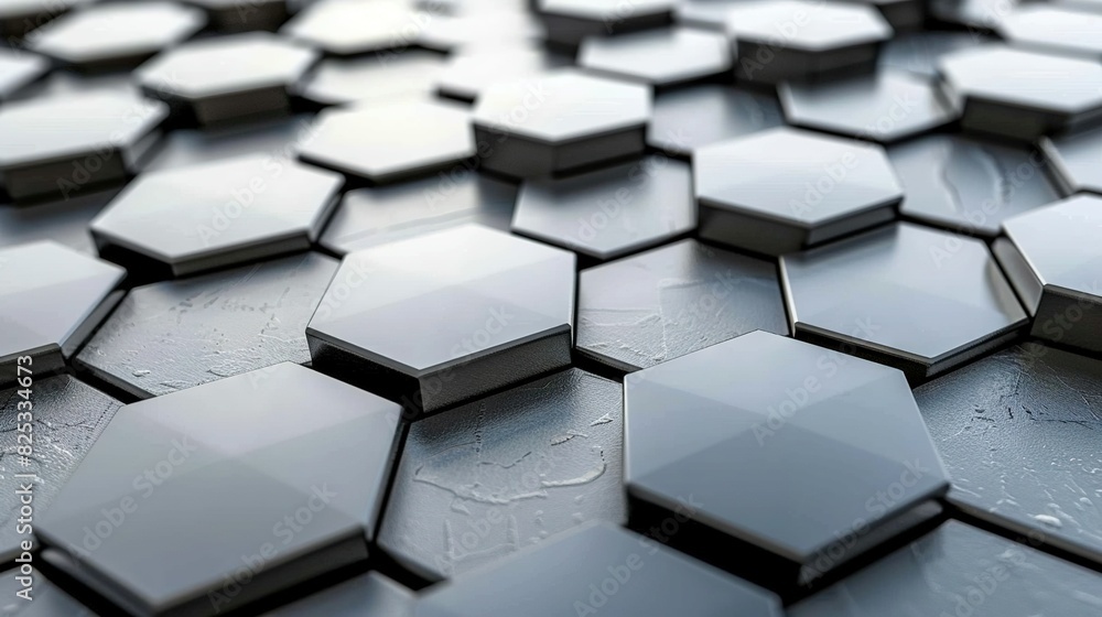 A close-up view of a hexagonal tile pattern on a surface appears similar to hexagonal tiles A close-up view of a hexagonal tile pattern on a surface appears similar to hexagonal tiles