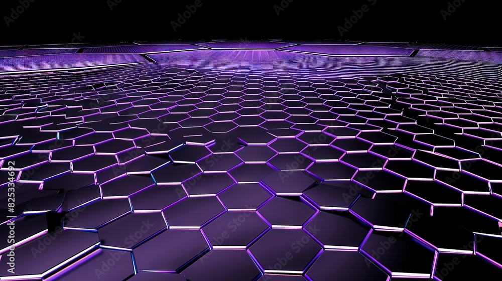 Obraz premium 3D image of hexagon with twin purple lights above and below
