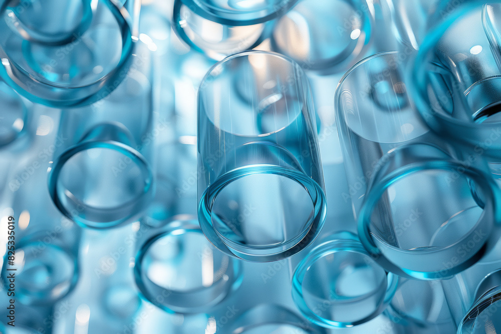 Abstract seamless pattern with transparent cylinders in various shades of light blue, Abstract seamless pattern with transparent cylinders in various shades of light blue,
