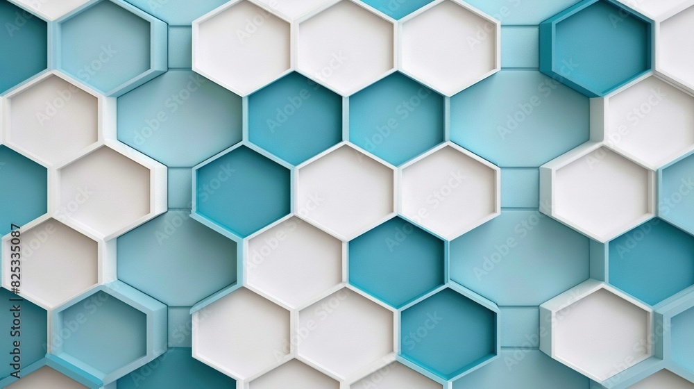 Blue and white hexagonal pattern featuring white hexes on each side Blue and white hexagonal pattern featuring white hexes on each side