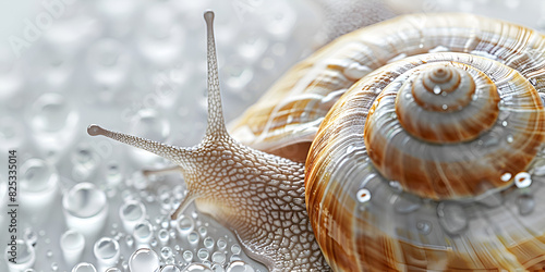 A snail is a small slowmoving creature that lives in a spiral shell It has a long slimy body and two antennae photo