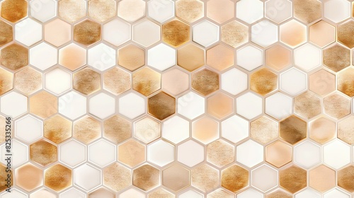  Close-up of a golden-white hexagonal tiled wall