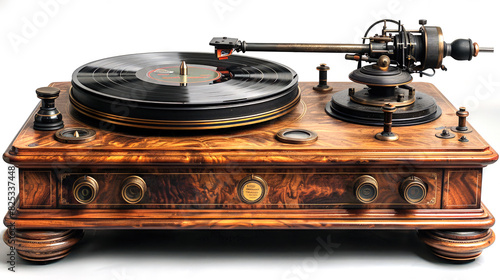 Elegant vintage vinyl record player. Turntable with vinyl record photo