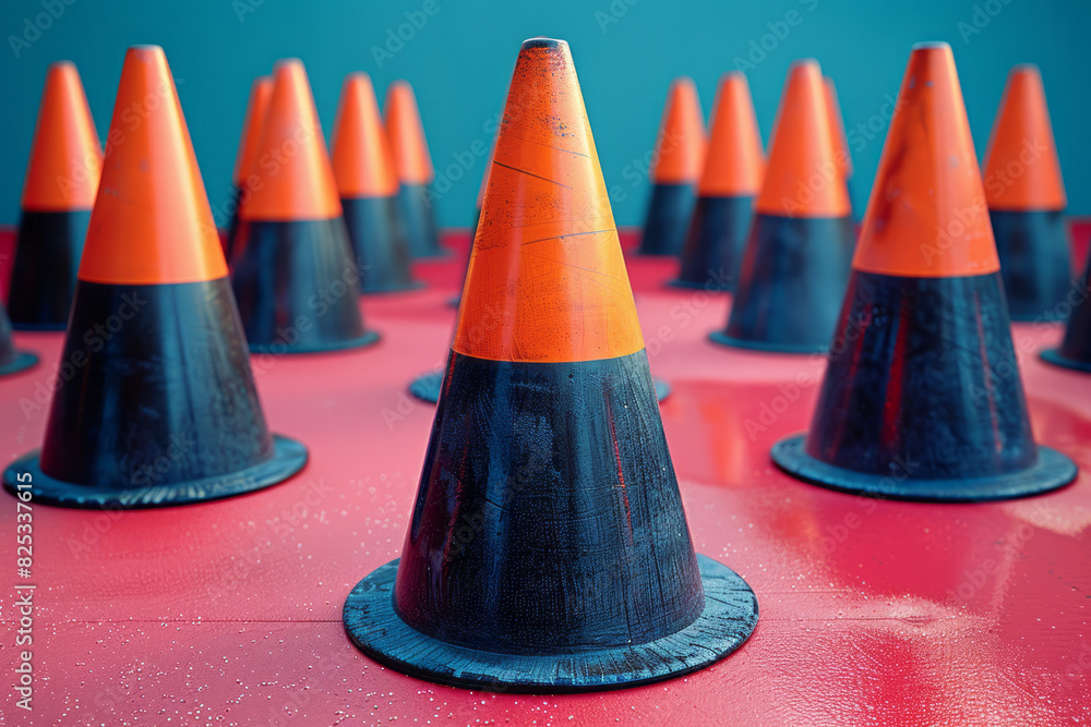Cones of different heights in an isometric pattern, giving a 3D illusion on a flat background, Cones of different heights in an isometric pattern, giving a 3D illusion on a flat background,