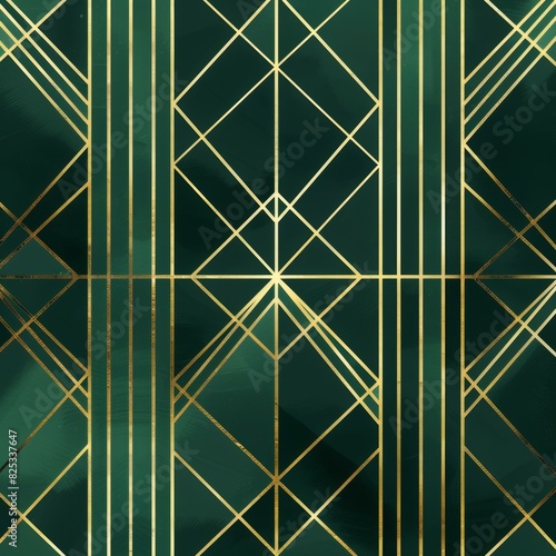 Elegant Green and Gold Geometric Art Deco Pattern
