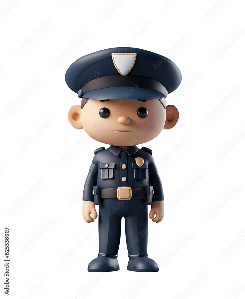 Chibi Cartoon of a Joyful Cop with Cap in 3D Render Illustration, Isolated on Transparent Background, PNG Chibi Cartoon of a Joyful Cop with Cap in 3D Render Illustration, Isolated on Transparent Background, PNG