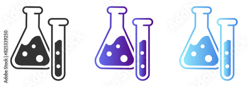 Potion icon set. Color flask vector sign. Poison symbol. Glass with liquid chemical pictogram. Magic drink illustration.