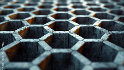Minimalist isometric patterns of truncated tetrahedrons, aligned in a grid, photo