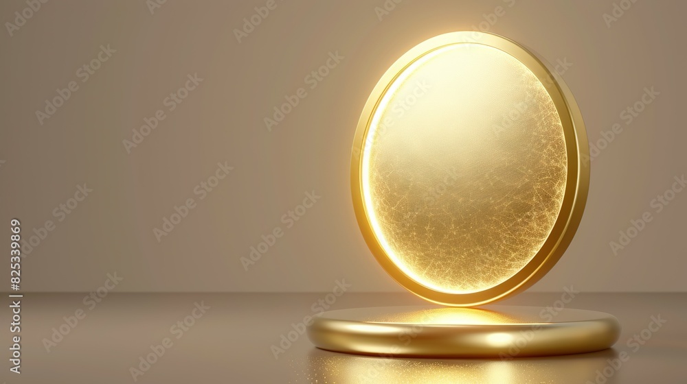   Golden egg glows atop metal stand