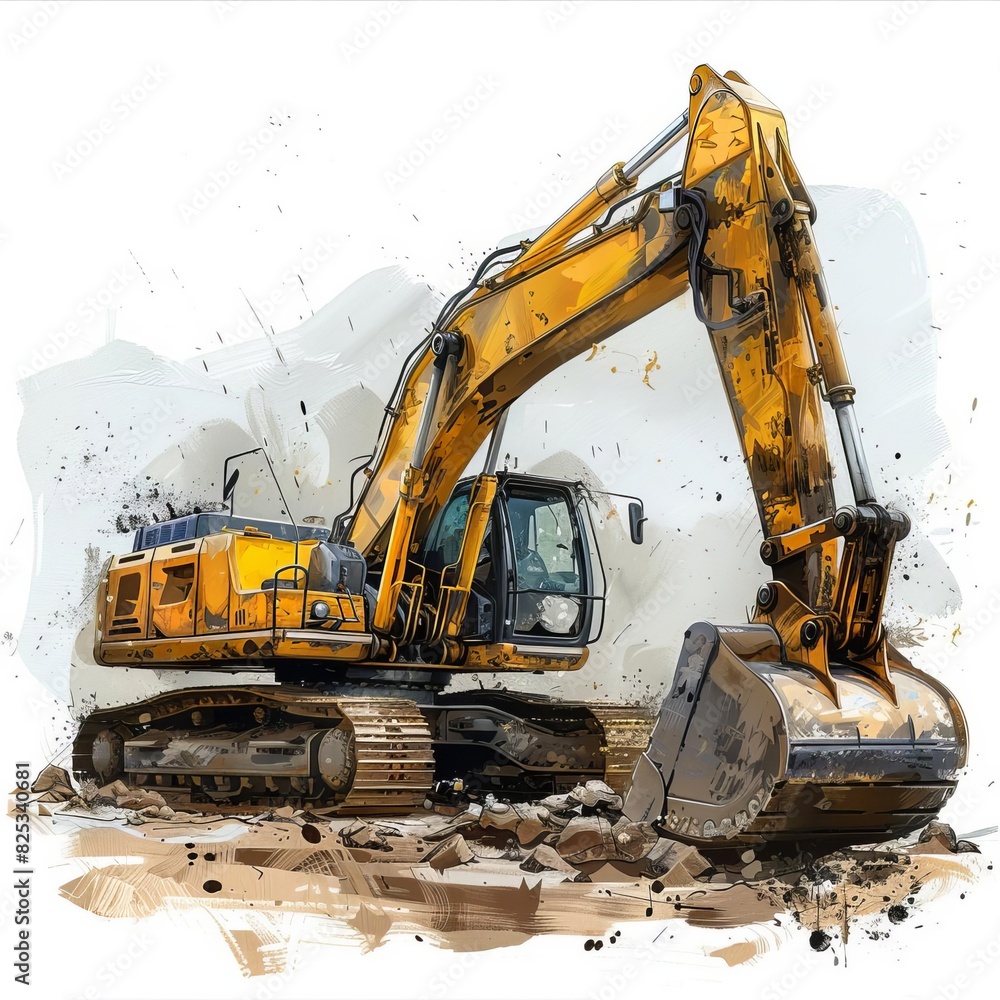 A powerful excavator is digging a trench. The dirt is flying and the machine is working hard. The excavator is a symbol of strength and power. A powerful excavator is digging a trench. The dirt is flying and the machine is working hard. The excavator is a symbol of strength and power.