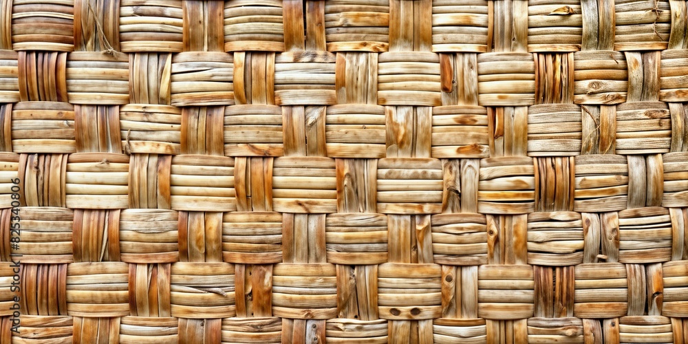 Fototapeta premium Top view 3D illustration of an intricate handwoven rattan texture featuring an organic woven pattern made from natural materials - Generative AI 