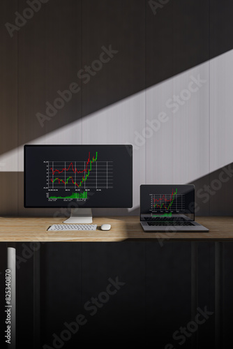 Financial market analytic on dual computer screens photo