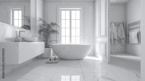sleek and sophisticated monochromatic bathroom with ultramodern design elements 3d rendering
