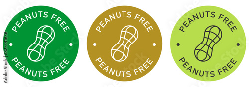 Nuts free label vector design for packaging. No peanuts icon. Food allergens free product color sticker. Illustration, logo, symbol, sign, stamp, tag, emblem, mark or seal for package.