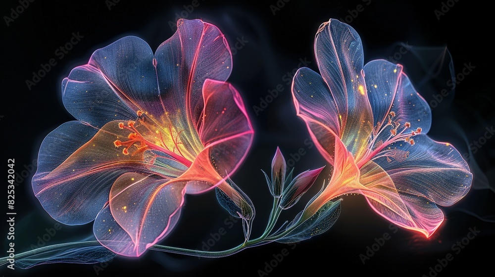 A clear photo of a flower on a dark background with a faint image of a flower behind it A clear photo of a flower on a dark background with a faint image of a flower behind it