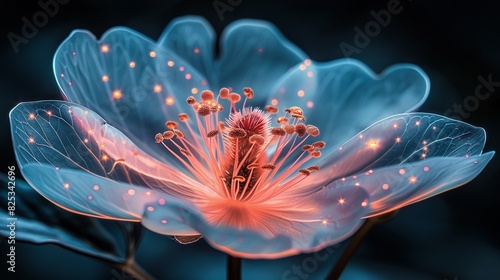   Close-up of a blue flower with pink stamens photo